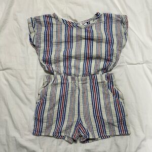 Cat & Jack Striped Cotton Romper - White with Red & Blue Stripes